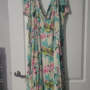 Torrid Floral Maxi Dress in Pink and Green